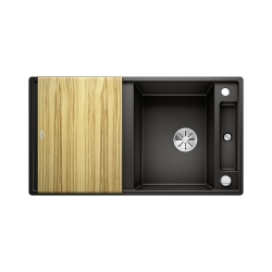 BLANCO AXIA III 5 S Silgranit czarny odwracalny, korek auto., InFino, deska jesionowa