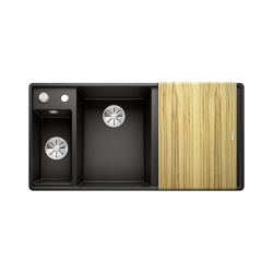 BLANCO AXIA III 6 S-F Silgranit czarny lewa, korek auto., InFino, deska jesionowa, odsączarka stalowa