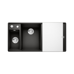 BLANCO AXIA III 6 S-F Silgranit czarny lewa, korek auto., InFino, deska szkło białe, odsączarka stalowa