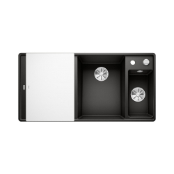 BLANCO AXIA III 6 S-F Silgranit czarny prawa, korek auto., InFino, deska szkło białe, odsączarka stalowa