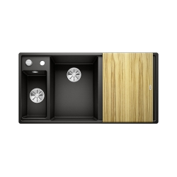 BLANCO AXIA III 6 S Silgranit czarny lewa, korek auto., InFino, deska jesionowa, odsączarka stalowa