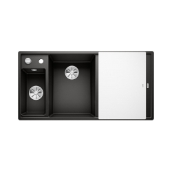 BLANCO AXIA III 6 S Silgranit czarny lewa, korek auto., InFino, deska szkło białe, odsączarka stalowa