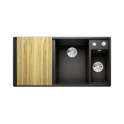BLANCO AXIA III 6 S Silgranit czarny prawa, korek auto., InFino, deska jesionowa, odsączarka stalowa