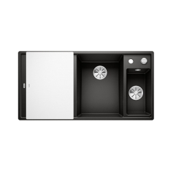 BLANCO AXIA III 6 S Silgranit czarny prawa, korek auto., InFino, deska szkło białe, odsączarka stalowa