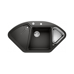 BLANCO DELTA II Silgranit czarny narożny, korek auto., InFino, odsączarka stalowa