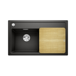 BLANCO ZENAR 45 S Silgranit czarny lewa, korek auto., InFino, deska jesionowa