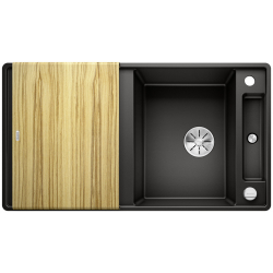 BLANCO AXIA III 5 S-F Silgranit czarny odwracalny, korek auto., InFino, deska jesionowa