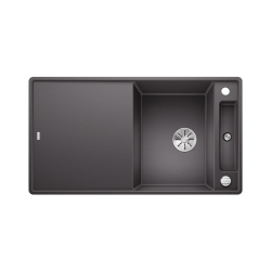 BLANCO AXIA III 5 S-F Silgranit szarość skały odwracalny, korek auto., InFino, deska szkło białe