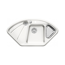 BLANCO DELTA Ceramika PuraPlus Biały połysk narożny, korek auto., InFino, odsączarka stalowa