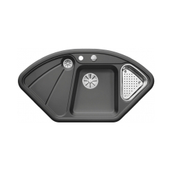 BLANCO DELTA Ceramika PuraPlus Bazaltowy narożny, korek auto., InFino, odsączarka stalowa