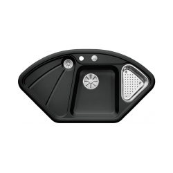 BLANCO DELTA Ceramika PuraPlus Czarny narożny, korek auto., InFino, odsączarka stalowa