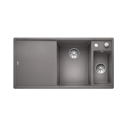 BLANCO AXIA III 6 S Silgranit alumetalik prawa, korek auto., InFino, deska szkło białe, odsączarka stalowa