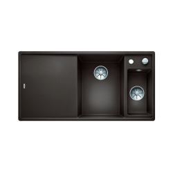 BLANCO AXIA III 6 S Silgranit kawowy prawa, korek auto., InFino, deska szkło białe, odsączarka stalowa