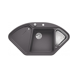 BLANCO DELTA II Silgranit szarość skały narożny, korek auto., InFino, odsączarka stalowa