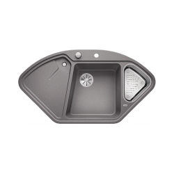 BLANCO DELTA II Silgranit alumetalik narożny, korek auto., InFino, odsączarka stalowa