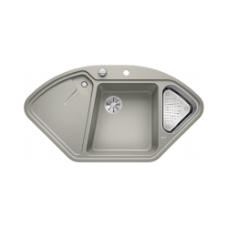 BLANCO DELTA II Silgranit PuraDur Perłowoszary narożny, korek auto., InFino, odsączarka stalowa