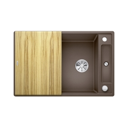 BLANCO AXIA III 45 S Silgranit kawowy odwracalny, korek auto., InFino, deska jesionowa