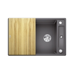 BLANCO AXIA III 45 S Silgranit szarość skały odwracalny, korek auto., InFino, deska jesionowa