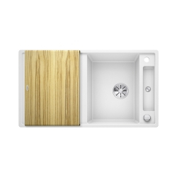 BLANCO AXIA III 5 S Silgranit biały odwracalny, korek auto., InFino, deska jesionowa