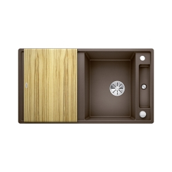 BLANCO AXIA III 5 S Silgranit kawowy odwracalny, korek auto., InFino, deska jesionowa