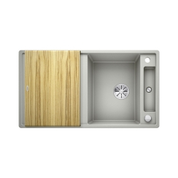 BLANCO AXIA III 5 S Silgranit PuraDur Perłowoszary odwracalny, korek auto., InFino, deska jesionowa