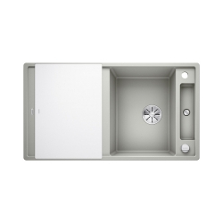 BLANCO AXIA III 5 S Silgranit PuraDur Perłowoszary odwracalny, korek auto., InFino, deska szkło białe