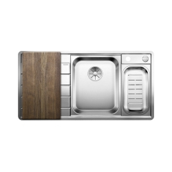 BLANCO AXIS III 6 S-IF Edition Stal polerowana prawa, korek auto., InFino, deska orzechowa, odsączarka stalowa, ociekacz stalowy