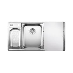 BLANCO AXIS III 6 S-IF stal polerowana lewa, korek auto., InFino, deska szkło białe, odsączarka stalowa