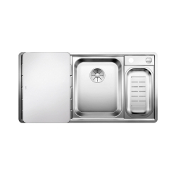 BLANCO AXIS III 6 S-IF stal polerowana prawa, korek auto., InFino, deska szkło białe, odsączarka stalowa