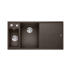BLANCO AXIA III 6 S-F Silgranit kawowy lewa, korek auto., InFino, deska szkło białe, odsączarka stalowa