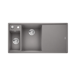 BLANCO AXIA III 6 S Silgranit alumetalik lewa, korek auto., InFino, deska szkło białe, odsączarka stalowa