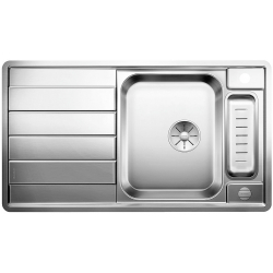 BLANCO AXIS III 5 S-IF stal polerowana odwracalny, korek auto., InFino, deska szkło białe, odsączarka stalowa
