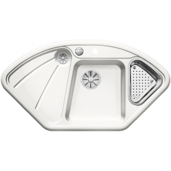 BLANCO DELTA Ceramika PuraPlus Biały połysk narożny, korek auto., InFino, odsączarka stalowa