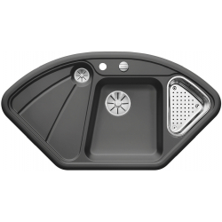 BLANCO DELTA Ceramika PuraPlus Bazaltowy narożny, korek auto., InFino, odsączarka stalowa