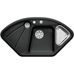 BLANCO DELTA Ceramika PuraPlus Czarny narożny, korek auto., InFino, odsączarka stalowa