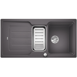 BLANCO CLASSIC NEO 6 S Silgranit PuraDur Szarość skały odwracalny, korek auto., InFino, deska tworzywo, odsączaraka stalowa