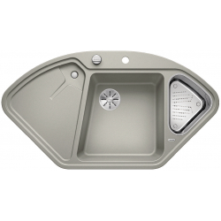 BLANCO DELTA II Silgranit PuraDur Perłowoszary narożny, korek auto., InFino, odsączarka stalowa