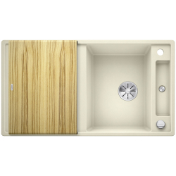 BLANCO AXIA III 5 S Silgranit PuraDur Jaśmin odwracalny, korek auto., InFino, deska jesionowa