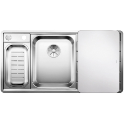 BLANCO AXIS III 6 S-IF stal polerowana lewa, korek auto., InFino, deska szkło białe, odsączarka stalowa