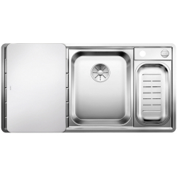 BLANCO AXIS III 6 S-IF stal polerowana prawa, korek auto., InFino, deska szkło białe, odsączarka stalowa
