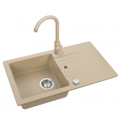 Foxtrot 130 zlewozmywak granitowy beżowy + bateria Tonia