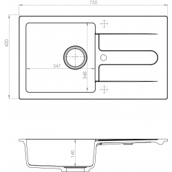 Cancan 130 zlewozmywak granitowy beżowy + bateria Tonia