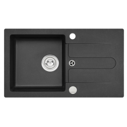Cancan 130 zlewozmywak granitowy czarny + bateria Tonia