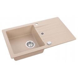 FOXTROT 130 Zlewozmywak granital kolor beżowy, z syfonem POP-UP