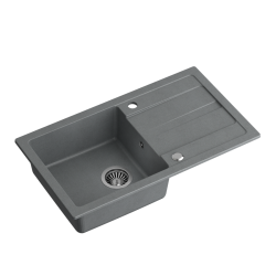READY- MAX SZARY zlewozmywak granitowy 1-k z/o (77x44x17,5) + bateria z elastyczną wylewką + dozownik stalowy + syfon