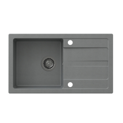 READY- MAX SZARY zlewozmywak granitowy 1-k z/o (77x44x17,5) + bateria z elastyczną wylewką + dozownik stalowy + syfon