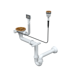 Odpływ PUSH TO OPEN 3 1/2" z syfonem 1-komorowy miedziany (STAL-pionowy) save space, przycisk okrągły miedziany