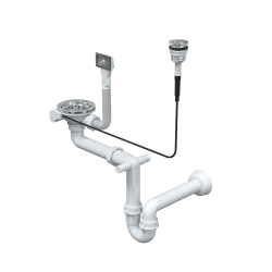 Odpływ PUSH TO OPEN 3 1/2" z syfonem 1-komorowy stal szlachetna (STAL-pionowy) save space, przycisk okrągły stal szczotkowana