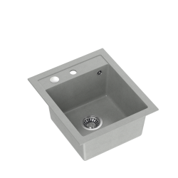 JOHNNY 100 GraniteQ zlewozmywak granitowy silver stone 1-komorowy z/o (43x50x20), z syfonem i zaślepką stal szlachetna