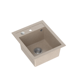 JOHNNY 100 GraniteQ zlewozmywak granitowy river sand (beżowy) 1-komorowy z/o (43x50x20), z syfonem i zaślepką stal szlachetna